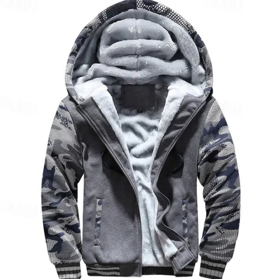 New OUKU Men's Hoodie Fleece Hoodie Navy Blue Light Grey Dark Gray Hooded Camouflage Zipper Color Block Sports & Outdoor Casual Daily Polyester Streetwear Cool Casual Fall Winter Clothing Apparel Hoodies