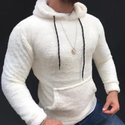 New OUKU Men's Hoodie Fleece Hoodie Black White Army Green Khaki Gray Hooded Plain Pocket Sports & Outdoor Daily Holiday Streetwear Basic Casual Fall & Winter Clothing Apparel Hoodies Sweatshirts