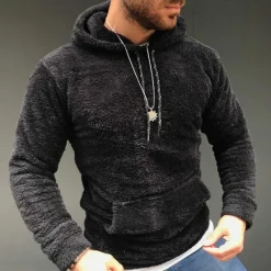 New OUKU Men's Hoodie Fleece Hoodie Black White Army Green Khaki Gray Hooded Plain Pocket Sports & Outdoor Daily Holiday Streetwear Basic Casual Fall & Winter Clothing Apparel Hoodies Sweatshirts
