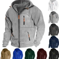 Sale OUKU Men's Hoodie Full Zip Hoodie Fleece Hoodie Black White Wine Navy Blue Royal Blue Hooded Plain Zipper Pocket Sports & Outdoor Daily Holiday Polyester Streetwear Cool Casual Spring & Fall Clothing