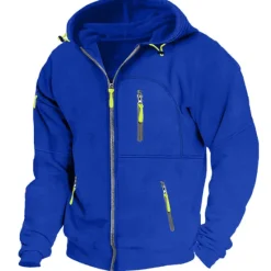 Sale OUKU Men's Hoodie Full Zip Hoodie Fleece Hoodie Black White Wine Navy Blue Royal Blue Hooded Plain Zipper Pocket Sports & Outdoor Daily Holiday Polyester Streetwear Cool Casual Spring & Fall Clothing