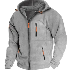 Sale OUKU Men's Hoodie Full Zip Hoodie Fleece Hoodie Black White Wine Navy Blue Royal Blue Hooded Plain Zipper Pocket Sports & Outdoor Daily Holiday Polyester Streetwear Cool Casual Spring & Fall Clothing