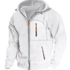 Sale OUKU Men's Hoodie Full Zip Hoodie Fleece Hoodie Black White Wine Navy Blue Royal Blue Hooded Plain Zipper Pocket Sports & Outdoor Daily Holiday Polyester Streetwear Cool Casual Spring & Fall Clothing
