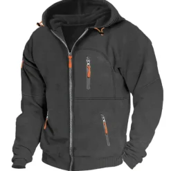 Sale OUKU Men's Hoodie Full Zip Hoodie Fleece Hoodie Black White Wine Navy Blue Royal Blue Hooded Plain Zipper Pocket Sports & Outdoor Daily Holiday Polyester Streetwear Cool Casual Spring & Fall Clothing