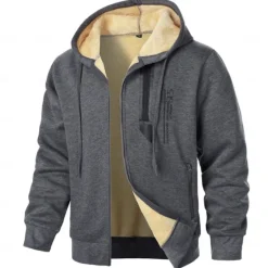 Clearance OUKU Men's Hoodie Full Zip Hoodie Fleece Jacket Sherpa Linend Fleece lined Hoodie Black Red Navy Blue Gray Hooded Plain Sports & Outdoor Daily Holiday Polyester Vintage Streetwear Casual Fall & Winter