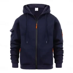 Online OUKU Men's Hoodie Full Zip Hoodie Tactical Hoodie Black Navy Blue Blue Khaki Dark Gray Hooded Plain Sports & Outdoor Daily Holiday Streetwear Cool Casual Winter Spring & Fall Clothing Apparel Hoodies