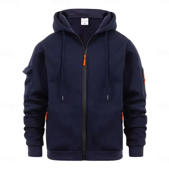 Online OUKU Men's Hoodie Full Zip Hoodie Tactical Hoodie Black Navy Blue Blue Khaki Dark Gray Hooded Plain Sports & Outdoor Daily Holiday Streetwear Cool Casual Winter Spring & Fall Clothing Apparel Hoodies