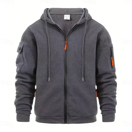 Online OUKU Men's Hoodie Full Zip Hoodie Tactical Hoodie Black Navy Blue Blue Khaki Dark Gray Hooded Plain Sports & Outdoor Daily Holiday Streetwear Cool Casual Winter Spring & Fall Clothing Apparel Hoodies