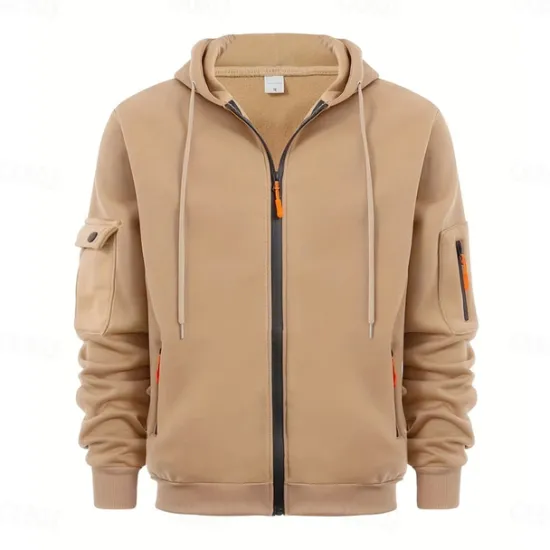 Online OUKU Men's Hoodie Full Zip Hoodie Tactical Hoodie Black Navy Blue Blue Khaki Dark Gray Hooded Plain Sports & Outdoor Daily Holiday Streetwear Cool Casual Winter Spring & Fall Clothing Apparel Hoodies
