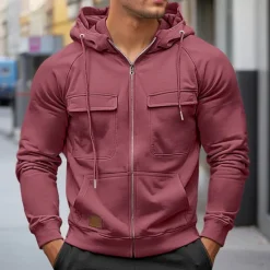 Hot OUKU Men's Hoodie Full Zip Hoodie Raglan Hoodie Tactical Hoodie Black Wine Army Green Red Navy Blue Hooded Plain Tactical Sports & Outdoor Daily Streetwear Cool Casual Winter Spring & Fall Clothing