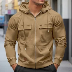 Hot OUKU Men's Hoodie Full Zip Hoodie Raglan Hoodie Tactical Hoodie Black Wine Army Green Red Navy Blue Hooded Plain Tactical Sports & Outdoor Daily Streetwear Cool Casual Winter Spring & Fall Clothing