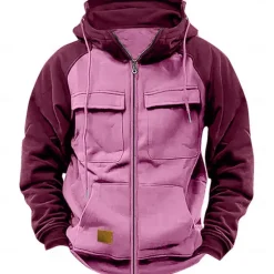 Best OUKU Men's Hoodie Full Zip Hoodie Tactical Hoodie Wine Red Black Army Green Blue Hooded Plain Tactical Sports & Outdoor Daily Streetwear Cool Casual Winter Spring & Fall Clothing Apparel Hoodies Pink
