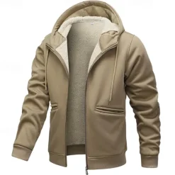 New OUKU Men's Hoodie Full Zip Hoodie Fleece Hoodie Fleece lined Hoodie Yellow Army Green Khaki Gray Hooded Plain Zip Up Pocket Work Sports & Outdoor Casual Polyester Streetwear Sportswear Casual Fall & Winter