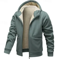 New OUKU Men's Hoodie Full Zip Hoodie Fleece Hoodie Fleece lined Hoodie Yellow Army Green Khaki Gray Hooded Plain Zip Up Pocket Work Sports & Outdoor Casual Polyester Streetwear Sportswear Casual Fall & Winter