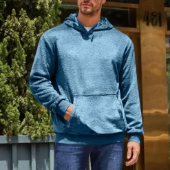 Online OUKU Men's Hoodie Fuzzy Sherpa Black Blue Brown Khaki Gray Hooded Plain Pocket Sports & Outdoor Daily Holiday Streetwear Cool Casual Spring & Fall Clothing Apparel Hoodies Sweatshirts