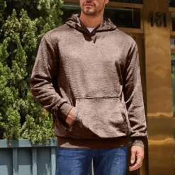 Online OUKU Men's Hoodie Fuzzy Sherpa Black Blue Brown Khaki Gray Hooded Plain Pocket Sports & Outdoor Daily Holiday Streetwear Cool Casual Spring & Fall Clothing Apparel Hoodies Sweatshirts