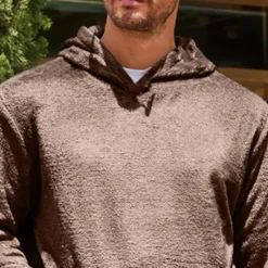 Online OUKU Men's Hoodie Fuzzy Sherpa Black Blue Brown Khaki Gray Hooded Plain Pocket Sports & Outdoor Daily Holiday Streetwear Cool Casual Spring & Fall Clothing Apparel Hoodies Sweatshirts