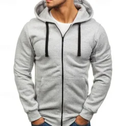 OUKU Men's Hoodie Jacket Full Zip Hoodie Solid Color Sport Athleisure Top Long Sleeve Breathable Soft Comfortable Everyday Use Outdoor Casual Athleisure Daily Activewear