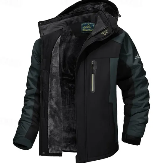 Clearance OUKU Men's Hoodie Jacket Ski Jacket Hiking Fleece Jacket Winter Outdoor Thermal Warm Fleece Lining Waterproof Windproof Outerwear Windbreaker Softshell Jacket Coat Skiing Ski Snowboard Fishing Black