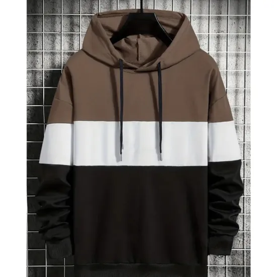 OUKU Men's Hoodie Khaki Dark Gray Coffee Light Blue Hooded Color Block Patchwork Sports & Outdoor Daily Holiday Streetwear Cool Casual Spring & Fall Clothing Apparel Hoodies Sweatshirts Long Sleeve