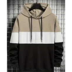 OUKU Men's Hoodie Khaki Dark Gray Coffee Light Blue Hooded Color Block Patchwork Sports & Outdoor Daily Holiday Streetwear Cool Casual Spring & Fall Clothing Apparel Hoodies Sweatshirts Long Sleeve