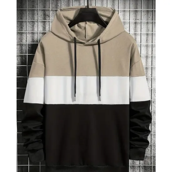 OUKU Men's Hoodie Khaki Dark Gray Coffee Light Blue Hooded Color Block Patchwork Sports & Outdoor Daily Holiday Streetwear Cool Casual Spring & Fall Clothing Apparel Hoodies Sweatshirts Long Sleeve