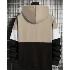 OUKU Men's Hoodie Khaki Dark Gray Coffee Light Blue Hooded Color Block Patchwork Sports & Outdoor Daily Holiday Streetwear Cool Casual Spring & Fall Clothing Apparel Hoodies Sweatshirts Long Sleeve