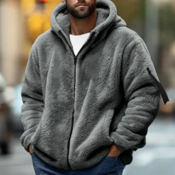 Online OUKU Men's Hoodie Outerwear Fleece Hoodie Black Navy Blue Khaki Dark Gray Hooded Plain Sports & Outdoor Daily Holiday Streetwear Cool Casual Fall & Winter Clothing Apparel Hoodies Sweatshirts