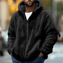 Online OUKU Men's Hoodie Outerwear Fleece Hoodie Black Navy Blue Khaki Dark Gray Hooded Plain Sports & Outdoor Daily Holiday Streetwear Cool Casual Fall & Winter Clothing Apparel Hoodies Sweatshirts