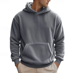 Best OUKU Men's Hoodie Pullover Hoodie Sweatshirt Fleece Hoodie Black Blue Brown Khaki Gray Hooded Plain Pocket Front Pocket Casual Daily Holiday Streetwear Casual Fuzzy Fall & Winter Clothing Apparel Hoodies