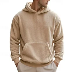 Best OUKU Men's Hoodie Pullover Hoodie Sweatshirt Fleece Hoodie Black Blue Brown Khaki Gray Hooded Plain Pocket Front Pocket Casual Daily Holiday Streetwear Casual Fuzzy Fall & Winter Clothing Apparel Hoodies