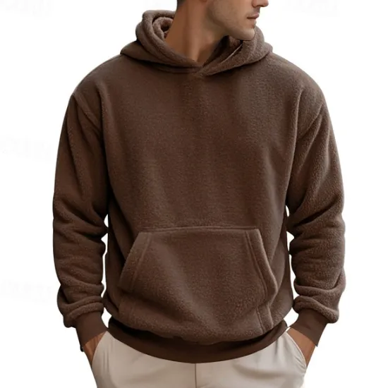 Best OUKU Men's Hoodie Pullover Hoodie Sweatshirt Fleece Hoodie Black Blue Brown Khaki Gray Hooded Plain Pocket Front Pocket Casual Daily Holiday Streetwear Casual Fuzzy Fall & Winter Clothing Apparel Hoodies