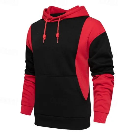 Outlet OUKU Men's Hoodie Pullover Hoodie Sweatshirt Black And White Red & Black White + Light Grey Hooded Color Block Pocket Color Block Sports & Outdoor Daily Holiday Streetwear Cool Sportswear Spring & Fall