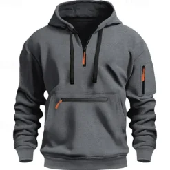 Outlet OUKU Men's Hoodie Pullover Hoodie Sweatshirt Quarter Zip Sweatshirt Tactical Wine Red Black White Navy Blue Blue Hooded Plain Pocket Quarter Zip Sports & Outdoor Daily Holiday Streetwear Cool Sportswear