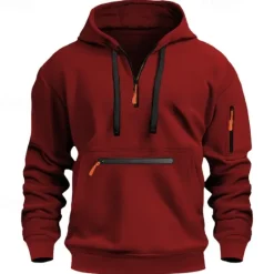 Outlet OUKU Men's Hoodie Pullover Hoodie Sweatshirt Quarter Zip Sweatshirt Tactical Wine Red Black White Navy Blue Blue Hooded Plain Pocket Quarter Zip Sports & Outdoor Daily Holiday Streetwear Cool Sportswear