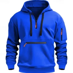 Outlet OUKU Men's Hoodie Pullover Hoodie Sweatshirt Quarter Zip Sweatshirt Tactical Wine Red Black White Navy Blue Blue Hooded Plain Pocket Quarter Zip Sports & Outdoor Daily Holiday Streetwear Cool Sportswear