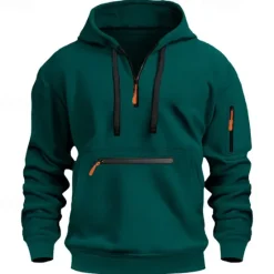 Outlet OUKU Men's Hoodie Pullover Hoodie Sweatshirt Quarter Zip Sweatshirt Tactical Wine Red Black White Navy Blue Blue Hooded Plain Pocket Quarter Zip Sports & Outdoor Daily Holiday Streetwear Cool Sportswear