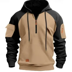Sale OUKU Men's Hoodie Quarter Zip Hoodie Tactical Hoodie Black Navy Blue Khaki Dark Gray Gray Hooded Color Block Tactical Sports & Outdoor Daily Streetwear Cool Casual Winter Spring & Fall Clothing Apparel