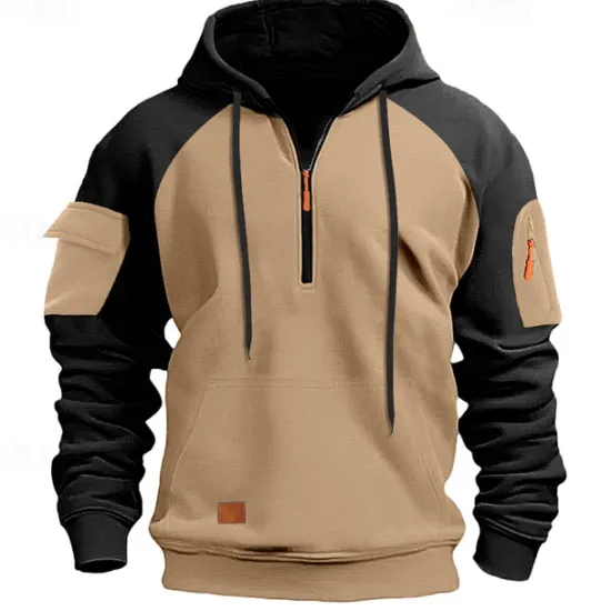 Sale OUKU Men's Hoodie Quarter Zip Hoodie Tactical Hoodie Black Navy Blue Khaki Dark Gray Gray Hooded Color Block Tactical Sports & Outdoor Daily Streetwear Cool Casual Winter Spring & Fall Clothing Apparel