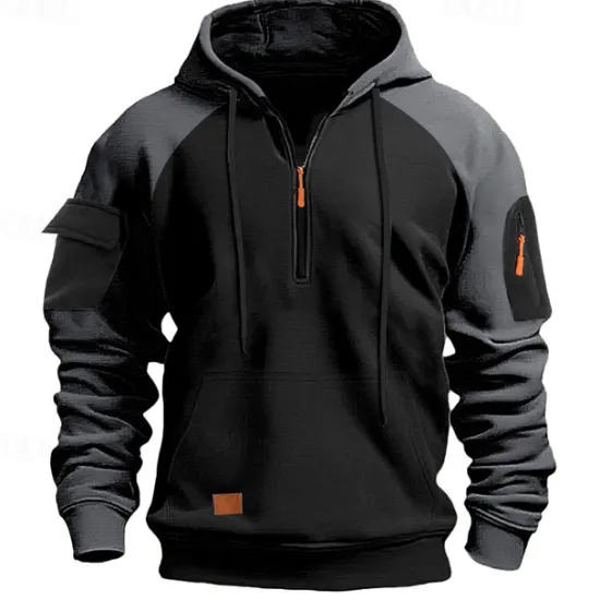 Sale OUKU Men's Hoodie Quarter Zip Hoodie Tactical Hoodie Black Navy Blue Khaki Dark Gray Gray Hooded Color Block Tactical Sports & Outdoor Daily Streetwear Cool Casual Winter Spring & Fall Clothing Apparel