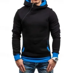 New OUKU Men's Hoodie Quarter Zip Hoodie Black Red Blue Camel Gray Hooded Plain Patchwork Sports & Outdoor Daily Holiday Polyester Streetwear Basic Casual Spring & Fall Clothing Apparel Hoodies Sweatshirts