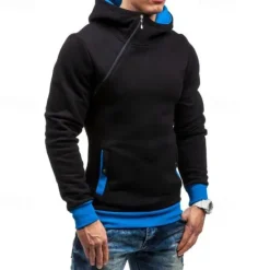 New OUKU Men's Hoodie Quarter Zip Hoodie Black Red Blue Camel Gray Hooded Plain Patchwork Sports & Outdoor Daily Holiday Polyester Streetwear Basic Casual Spring & Fall Clothing Apparel Hoodies Sweatshirts
