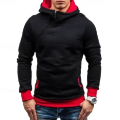 New OUKU Men's Hoodie Quarter Zip Hoodie Black Red Blue Camel Gray Hooded Plain Patchwork Sports & Outdoor Daily Holiday Polyester Streetwear Basic Casual Spring & Fall Clothing Apparel Hoodies Sweatshirts