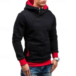 New OUKU Men's Hoodie Quarter Zip Hoodie Black Red Blue Camel Gray Hooded Plain Patchwork Sports & Outdoor Daily Holiday Polyester Streetwear Basic Casual Spring & Fall Clothing Apparel Hoodies Sweatshirts