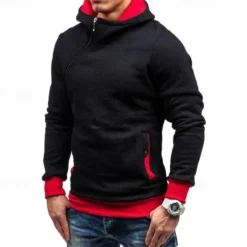 New OUKU Men's Hoodie Quarter Zip Hoodie Black Red Blue Camel Gray Hooded Plain Patchwork Sports & Outdoor Daily Holiday Polyester Streetwear Basic Casual Spring & Fall Clothing Apparel Hoodies Sweatshirts