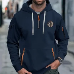 Best OUKU Men's Hoodie Quarter Zip Hoodie Tactical Black White Wine Navy Blue Royal Blue Hooded Plain Pocket Sports & Outdoor Daily Holiday Streetwear Cool Casual Spring & Fall Clothing Apparel Hoodies