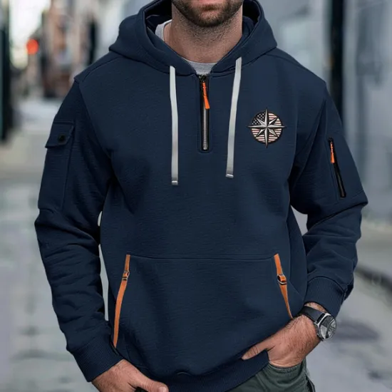 Best OUKU Men's Hoodie Quarter Zip Hoodie Tactical Black White Wine Navy Blue Royal Blue Hooded Plain Pocket Sports & Outdoor Daily Holiday Streetwear Cool Casual Spring & Fall Clothing Apparel Hoodies