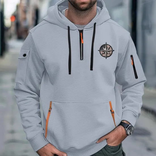 Best OUKU Men's Hoodie Quarter Zip Hoodie Tactical Black White Wine Navy Blue Royal Blue Hooded Plain Pocket Sports & Outdoor Daily Holiday Streetwear Cool Casual Spring & Fall Clothing Apparel Hoodies