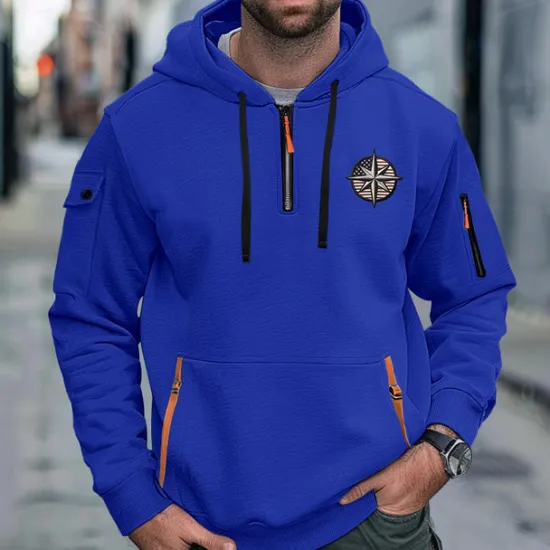 Best OUKU Men's Hoodie Quarter Zip Hoodie Tactical Black White Wine Navy Blue Royal Blue Hooded Plain Pocket Sports & Outdoor Daily Holiday Streetwear Cool Casual Spring & Fall Clothing Apparel Hoodies