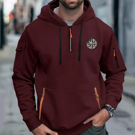 Best OUKU Men's Hoodie Quarter Zip Hoodie Tactical Black White Wine Navy Blue Royal Blue Hooded Plain Pocket Sports & Outdoor Daily Holiday Streetwear Cool Casual Spring & Fall Clothing Apparel Hoodies